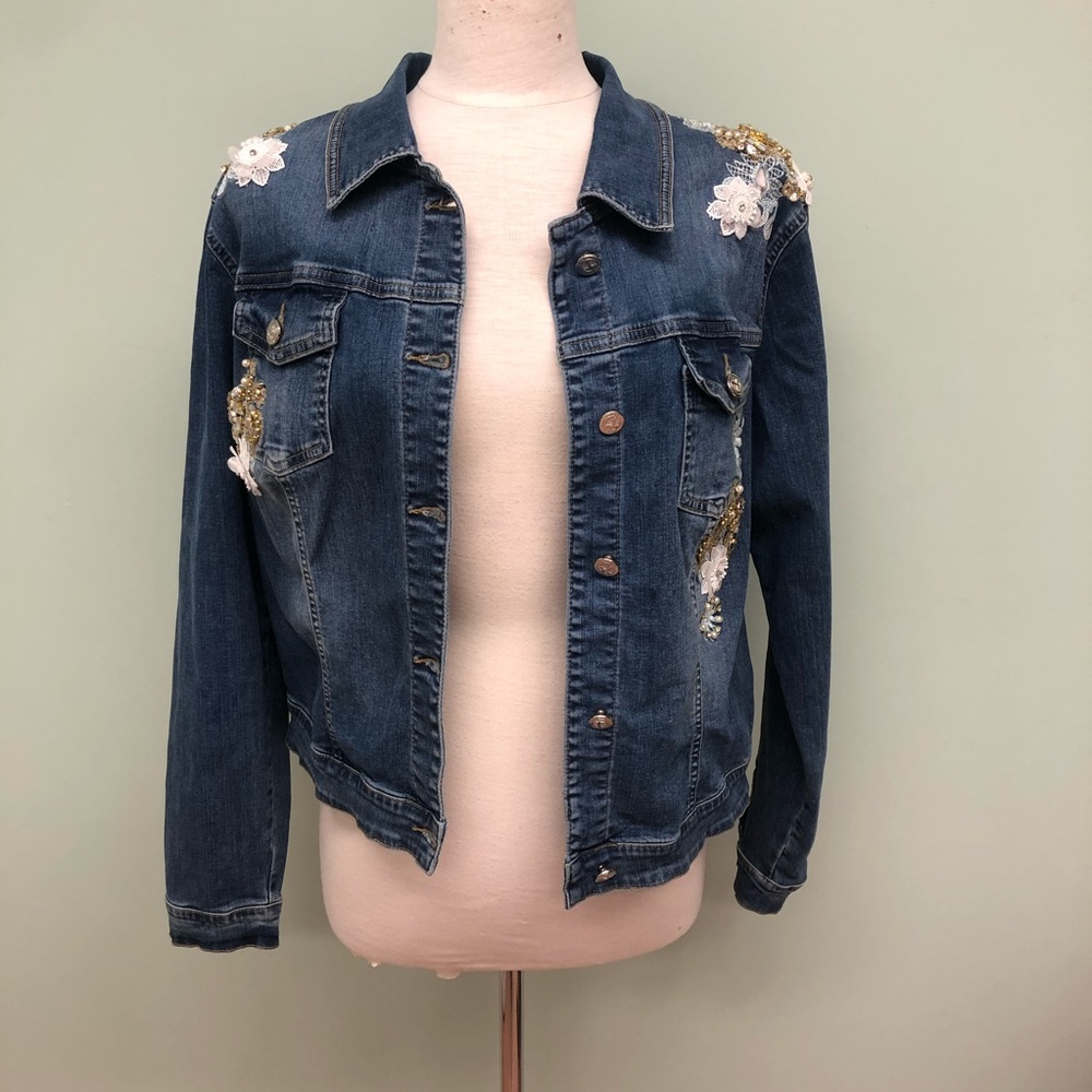 Tricotto | Women's Jewelled Denim Jacket | Blue | Size XLarge